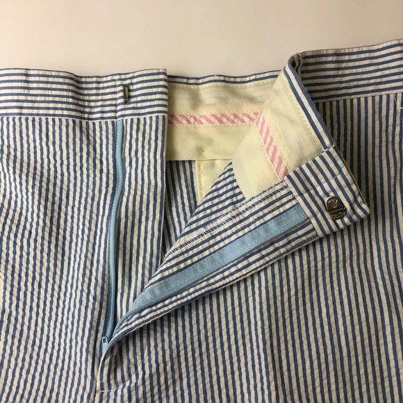 Berle Shorts Men’s 36R Blue/White Striped Flat Front Bermuda Seersucker Pockets - Picture 8 of 10